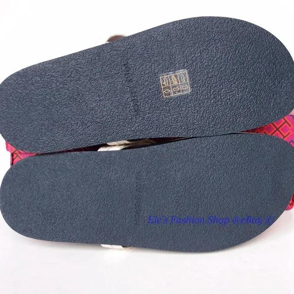 NIB Tory Burch Miller Cloud Leather Thong Sandal Cream Navy US 9 100% AUTHENTIC